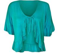 FAIRY BOUTIQUE Womens Front Tie Up Frill Ruffle Plain Shrug Tops Ladies Short Sleeve Stretch Plus Size Bolero Shrug Turquoise
