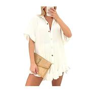 FAIRY BOUTIQUE Womens Gold Button Ruffle Frill Pleated Shirt Suit Set Ladies Italian Two Piece Frill Cycling Shorts Co ord Set One Size Fit 8-14