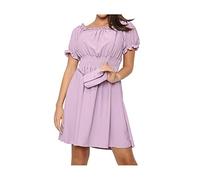 FAIRY BOUTIQUE Womens Gypsy Italian On & Off Shoulder Dress with Matching Bag Ladies Short Sleeve Round Neck Dress Lilac
