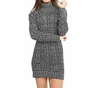 FAIRY BOUTIQUE Womens High Polo Neck Chunky Cable Knitted Jumper Ladies Long Sleeve Mini Tunic Dress Top (Red UK 12-14)