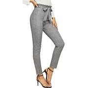 FAIRY BOUTIQUE Womens High Waist Belted Paper Bag Trousers Ladies Slim Fit Dogtooth Pockets Pants Tapered Party Wear Leggings (Check Print UK 16-18)