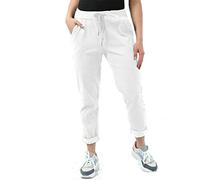 FAIRY BOUTIQUE Womens Italian Elastic Waist Casual Trouser Ladies Drawstring Turn Up Legging Joggers Trousers Pants with Pockets Cream