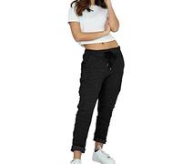 FAIRY BOUTIQUE Womens Italian Elastic Waist Casual Trouser Ladies Drawstring Turn Up Legging Joggers Trousers Pants with Pockets Black
