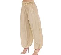 FAIRY BOUTIQUE Womens Italian Paisley Print Ali Baba Harem Baggy Trouser Ladies Lagenlook Casual Summer Wear Pleated Pants Beige