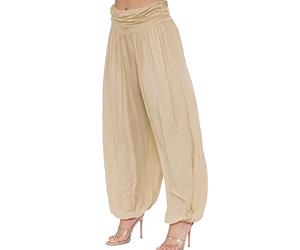FAIRY BOUTIQUE Womens Italian Paisley Print Ali Baba Harem Baggy Trouser Ladies Lagenlook Casual Summer Wear Pleated Pants Beige