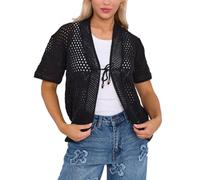 FAIRY BOUTIQUE Womens Knitted Tie Up Bolero Shrug Ladies Open Front Short Sleeve Cropped Cardigan Bolero Top