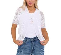 FAIRY BOUTIQUE Womens Knitted Tie Up Bolero Shrug Ladies Open Front Short Sleeve Cropped Cardigan Bolero Top (White UK 16-18)