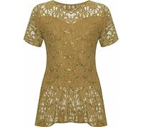 FAIRY BOUTIQUE Womens Lace Sequin Round Neck Top Ladies Short Sleeve Fancy Parties Wear Peplum Frill Top Plus Size- 14-28 Gold