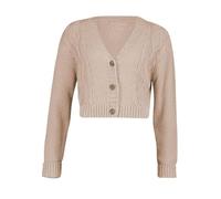 FAIRY BOUTIQUE Womens Long Sleeve 3 Button Cropped Chunky Aran Cable Knitted Crop Cardigan Sweater Stone