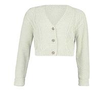 FAIRY BOUTIQUE Womens Long Sleeve 3 Button Cropped Chunky Aran Cable Knitted Ladies Crop Grandad Cardigan Cream