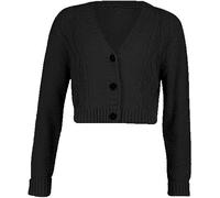 FAIRY BOUTIQUE Womens Long Sleeve 3 Button Cropped Chunky Aran Cable Knitted Ladies Crop Grandad Cardigan Black