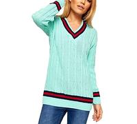 FAIRY BOUTIQUE Womens Long Sleeve Cable Knitted Cricket Jumper Ladies V Neck Plus Size Stretched Jumper Aqua