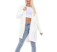 FAIRY BOUTIQUE Womens Long Sleeve Chunky Cable Knitted Cardigan Ladies 2 Pocket Open Front Sweater Oversized Cape Cardigan (Cream UK 12-14)