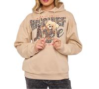 FAIRY BOUTIQUE Womens Long Sleeve Love Printed Oversized Hoodie Ladies Leopard Graphic Baggy Jumper Sweatshirt Beige