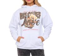 FAIRY BOUTIQUE Womens Long Sleeve Love Printed Oversized Hoodie Ladies Leopard Graphic Baggy Jumper Sweatshirt White