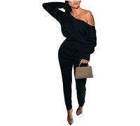 FAIRY BOUTIQUE Womens Long Sleeve Off Shoulder Top Ribbed Cuff Bottom Set Co-ord 2Pcs Loungewear Set Tracksuit (Black UK 12)