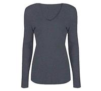 FAIRY BOUTIQUE Womens Long Sleeve Plain Stretchy T Shirt Ladies V Neck Slim Fit Casual Wear Top Charcoal