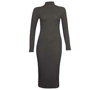 FAIRY BOUTIQUE Womens Long Sleeve Polo Turtle Neck Midi Dress Ladies Plain Stretch Bodycon Midi Dress Charcoal