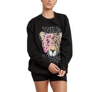 FAIRY BOUTIQUE Womens Long Sleeve Wild Thang Tiger Face Printed Sweatshirt Ladies Crew Neck Casual Oversized Jumper Black