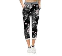 FAIRY BOUTIQUE Womens Multi Floral Italian Ribbed Waistband Casual Summer Trousers Jogging Exercise Running Cotton Outwear
