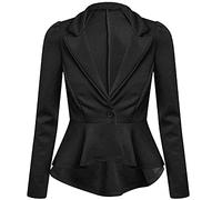 FAIRY BOUTIQUE Womens Peplum Frill Fitted Jackets Ladies Long Sleeve Flared Slim Fit Peplum Blazer Black