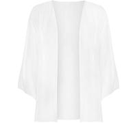 FAIRY BOUTIQUE Womens Plain 3/4 Sleeve Chiffon Cardigan Ladies Open Front Fancy Party Wear Kimono Shrug Top Plus Sizes UK 12-26 White