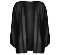FAIRY BOUTIQUE Womens Plain 3/4 Sleeve Chiffon Cardigan Ladies Open Front Fancy Party Wear Kimono Shrug Top Plus Sizes UK 12-26 Black