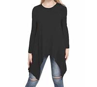 FAIRY BOUTIQUE Womens Plain Hanky Hem Long Sleeve Baggy Top Ladies Hi Lo Oversized Uneven Swing Top Black