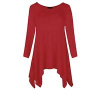 FAIRY BOUTIQUE Womens Plain Hanky Hem Long Sleeve Baggy Top Ladies Hi Lo Oversized Uneven Swing Top Wine