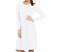 FAIRY BOUTIQUE Womens Plain Long Sleeve Midi Swing Dress Ladies Flared Pleated Jersey Skater Dress White