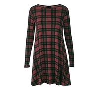FAIRY BOUTIQUE Womens Plain Long Sleeve Stretch A Line Swing Dress Ladies Flared Skater Top Printed Plus Size T-Shirt 8-26 (Wine Tartan UK 20-22)