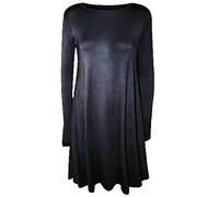 FAIRY BOUTIQUE Womens Plain Long Sleeve Stretch A Line Swing Dress Ladies Flared Skater Top Printed Plus Size T-Shirt 8-26 (Black Wet Look UK 20-22)