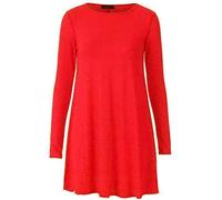 FAIRY BOUTIQUE Womens Plain Long Sleeve Stretch A Line Swing Dress Ladies Flared Skater Top Printed Plus Size T-Shirt 8-26 (Red UK 24-26)