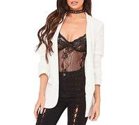 FAIRY BOUTIQUE Womens Plain Open Front Frill Ruffle Duster Coat Ladies 3/4 Sleeve Pockets Jacket Blazer Cream