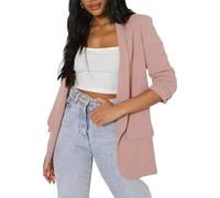 FAIRY BOUTIQUE Womens Plain Open Front Frill Ruffle Duster Coat Ladies 3/4 Sleeve Pockets Jacket Blazer Dusty Pink