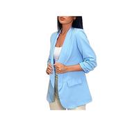 FAIRY BOUTIQUE Womens Plain Open Front Frill Ruffle Duster Coat Ladies 3/4 Sleeve Pockets Jacket Blazer Sky Blue