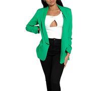 FAIRY BOUTIQUE Womens Plain Open Front Frill Ruffle Duster Coat Ladies 3/4 Sleeve Pockets Jacket Blazer Jade Green