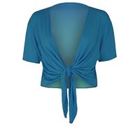 FAIRY BOUTIQUE Womens Plain Short Sleeves Tie Up Shrug Ladies Open Front Stretchy Party Wear Shrug Top Cardigan Teal