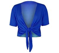 FAIRY BOUTIQUE Womens Plain Short Sleeves Tie Up Shrug Ladies Open Front Stretchy Party Wear Shrug Top Cardigan Royal Blue