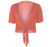 FAIRY BOUTIQUE Womens Plain Short Sleeves Tie Up Shrug Ladies Open Front Stretchy Party Wear Shrug Top Cardigan Coral