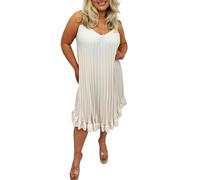 FAIRY BOUTIQUE Womens Plain Sleeveless Pleated Cami Swing Dress Ladies Oversized Summer Dress Strappy Frill Camisole Top (Beige UK 20)