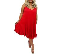 FAIRY BOUTIQUE Womens Plain Sleeveless Pleated Cami Swing Dress Ladies Oversized Summer Dress Strappy Frill Camisole Top (Red UK 20)