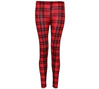 FAIRY BOUTIQUE Womens Plain Stretchy Leggings Ladies Full Length Printed Skinny Pants Elasticated Waist Trousers (Red Tartan Medium-Large UK 12-14)
