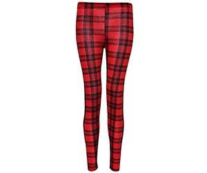 FAIRY BOUTIQUE Womens Plain Stretchy Leggings Ladies Full Length Printed Skinny Pants Elasticated Waist Trousers (Red Tartan Medium-Large UK 12-14)