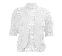 FAIRY BOUTIQUE Womens Plus Size Crochet Knitted Short Sleeve Cardigan Ladies Open Front Shrug Bolero Top Sizes 8-30 (White UK 8-10)