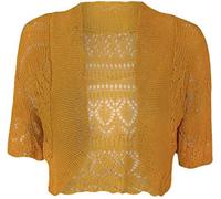 FAIRY BOUTIQUE Womens Plus Size Crochet Knitted Short Sleeve Cardigan Ladies Open Front Shrug Bolero Top Sizes 8-30 (Mustard UK 8-10)