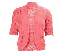 FAIRY BOUTIQUE Womens Plus Size Crochet Knitted Short Sleeve Cardigan Ladies Open Front Shrug Bolero Top Sizes 8-30 (Coral UK 12-14)