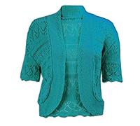 FAIRY BOUTIQUE Womens Plus Size Crochet Knitted Short Sleeve Cardigan Ladies Open Front Shrug Bolero Top Sizes 8-30 (Teal UK 12-14)