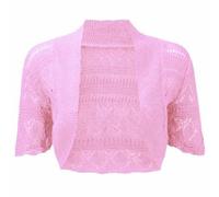 FAIRY BOUTIQUE Womens Plus Size Crochet Knitted Short Sleeve Cardigan Ladies Open Front Shrug Bolero Top Sizes 8-30 Baby Pink