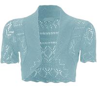 FAIRY BOUTIQUE Womens Plus Size Crochet Knitted Short Sleeve Cardigan Ladies Open Front Shrug Bolero Top Sizes 8-30 (Aqua UK 24-26)